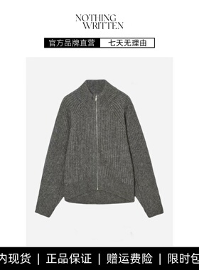 【现货】NOTHING WRITTEN羊驼毛混纺拉链针织开衫深灰色毛衣外套
