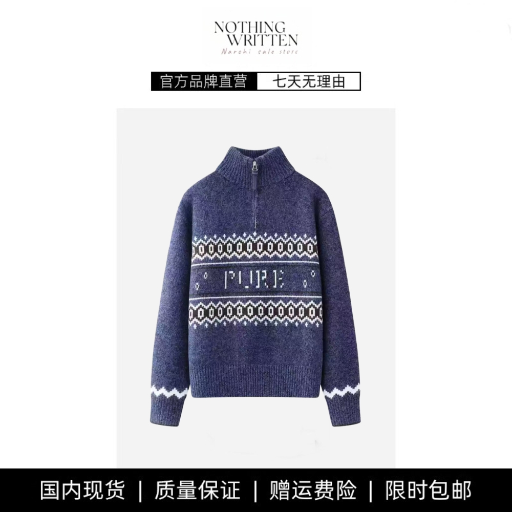 【现货】NOTHING WRITTEN费尔岛针织套头毛衣藏青休闲羊毛针织衫