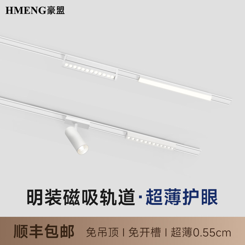 超薄明装磁吸轨道灯5mm全光谱护眼免吊顶客厅黑白高显色照明灯具,家装灯饰光源,轨道磁吸灯,淘宝优惠券,粉丝福利购,淘宝优惠卷