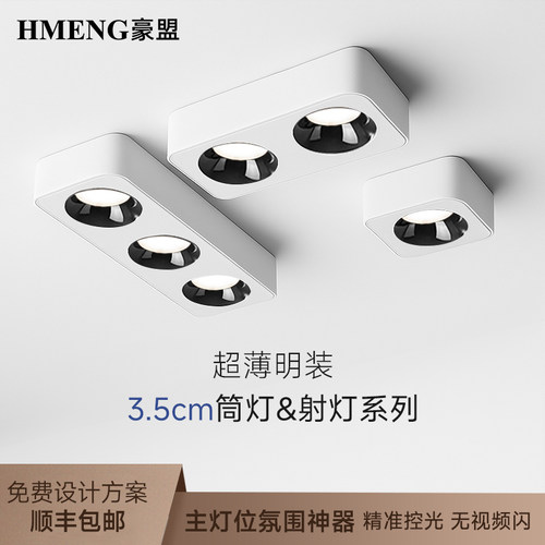 超薄明装射灯单头双头三头免吊顶无主灯客厅卧室吸顶防眩斗胆筒灯