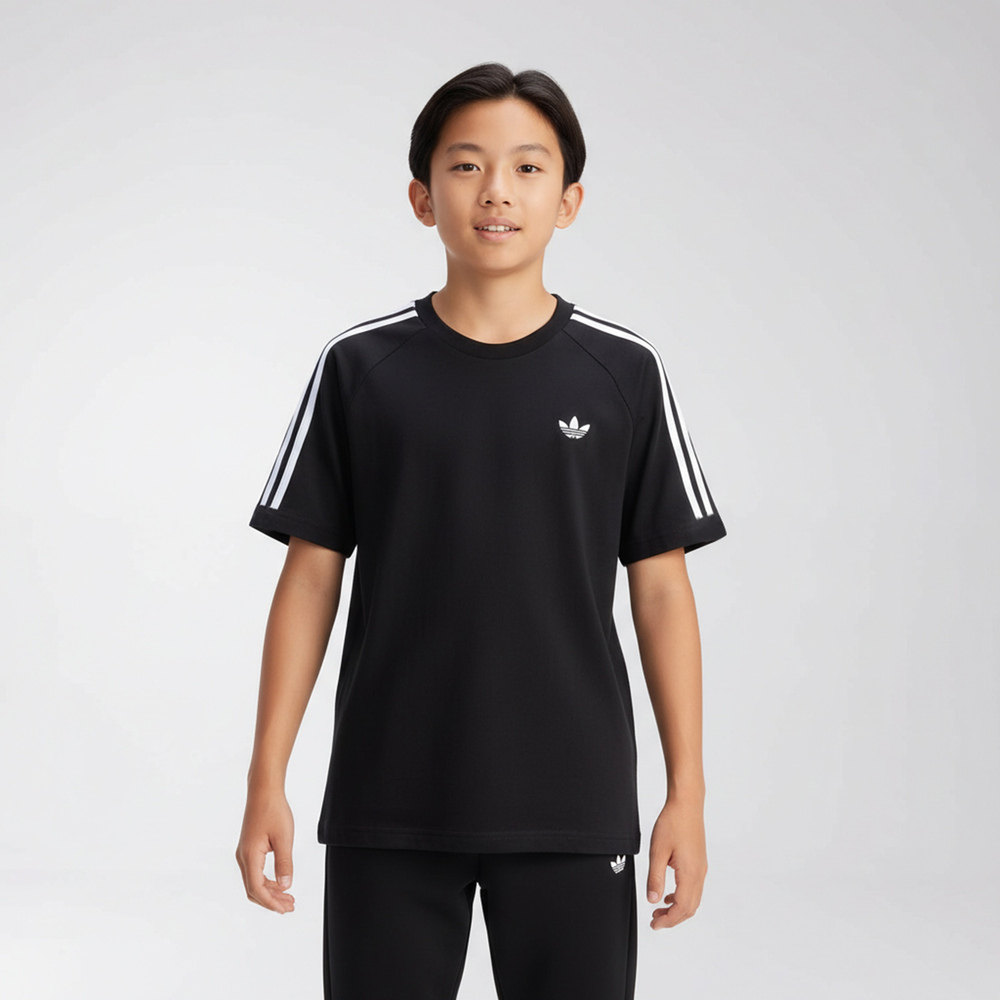 adidas阿迪达斯三叶草男大童3 STRIPE TEE运动休闲短袖T恤KE0919