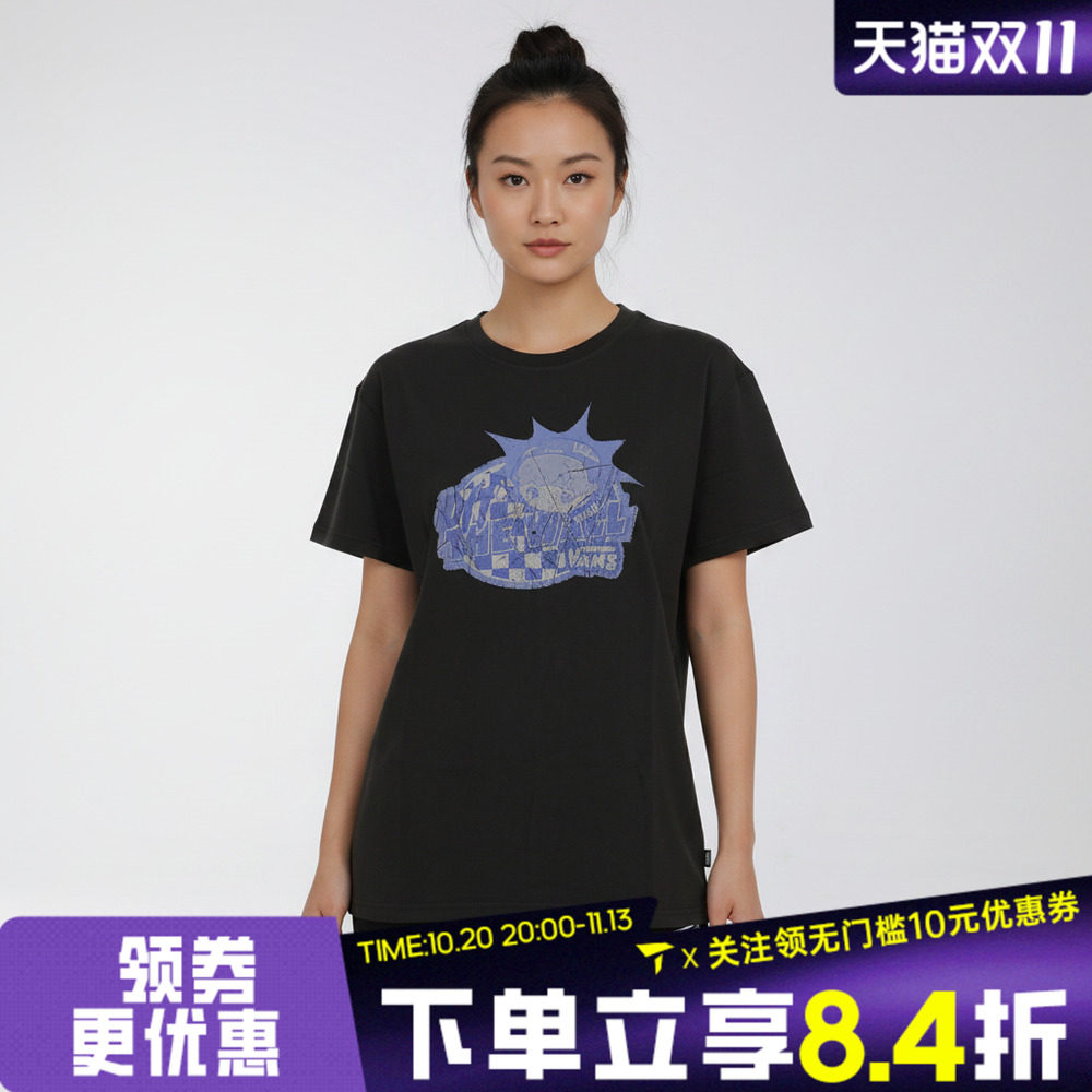 滔搏VANS范斯女子AP DIMOO OFF TEE运动休闲短袖T恤VN000ZT3BLK