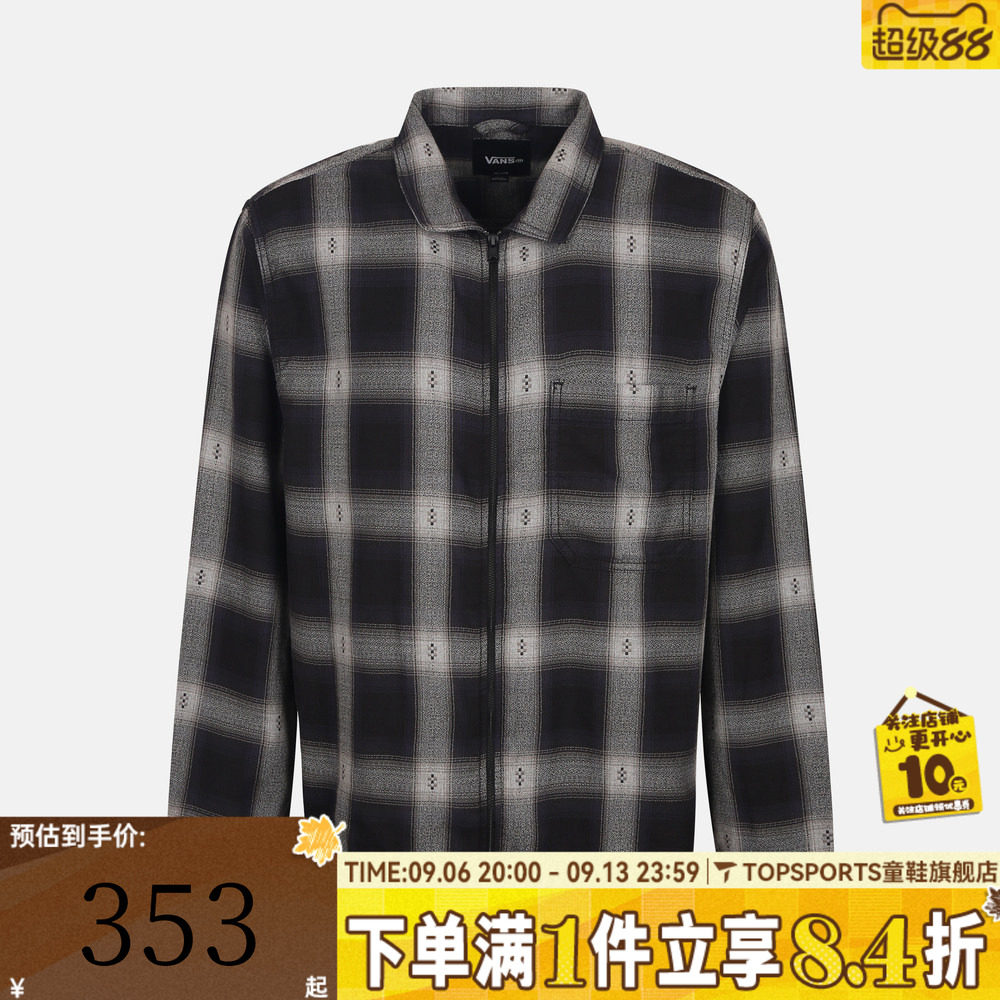 VANS范斯男子Larkspur Zip Plaid Flannel长袖衬衫VN000U57BLK