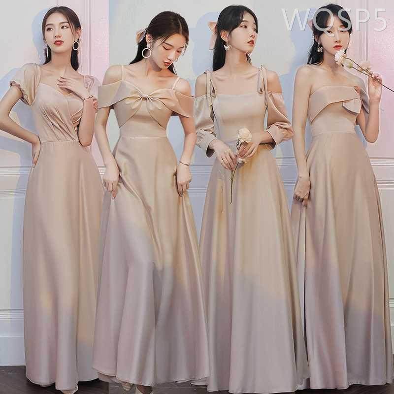 伴娘服2024新款姐妹团长裙平时可穿高级小众大码缎面礼服女秋冬季