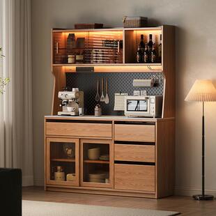 青罗记家用厨房储物柜子实木橡木餐边柜酒柜一体餐厅小户型茶水柜