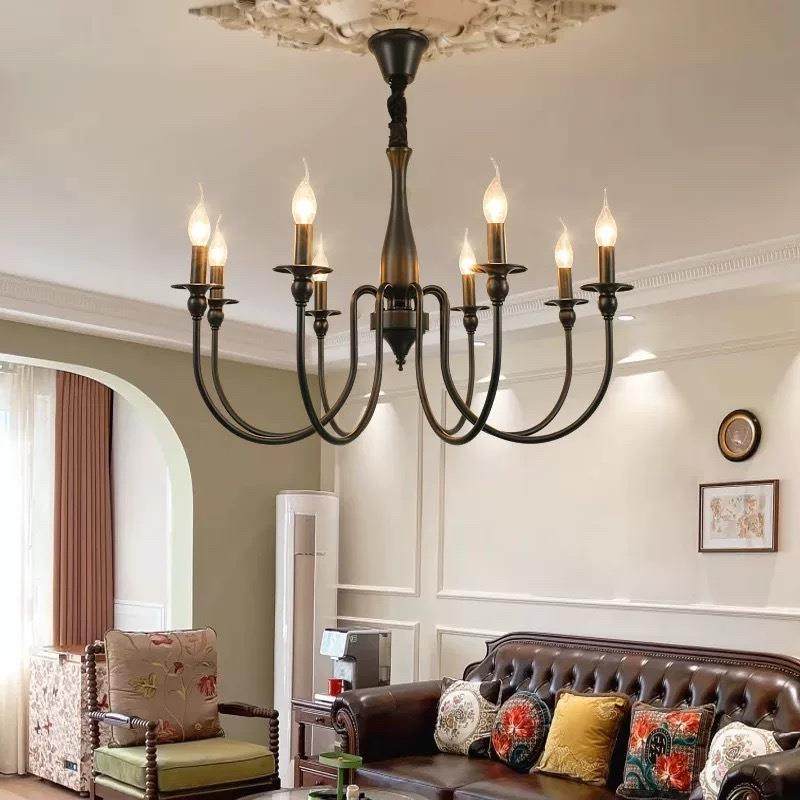 美式复古蜡烛吊灯大厅主灯黑色复古客厅法式吊灯新款卧室中山灯具,3C数码配件,USB灯,淘宝优惠券,粉丝福利购,淘宝优惠卷