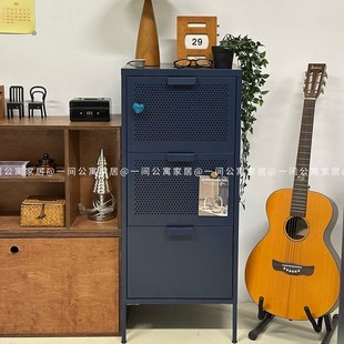 新一间公寓家居中古风复古铁x皮柜抽屉斗柜储物钢制铁艺餐边柜收