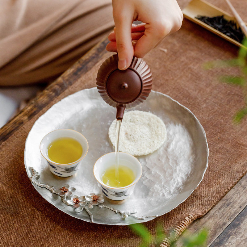 北禾山木纯锡干炮台茶盘储水茶托茶具配件