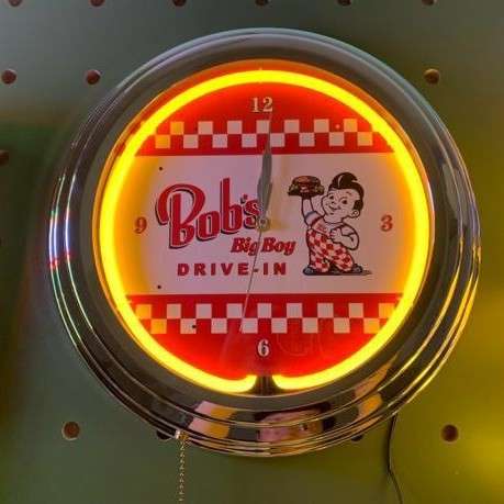 BOB汉堡小子霓虹灯钟玻璃霓虹灯复古收藏中古店超级好看创意装饰