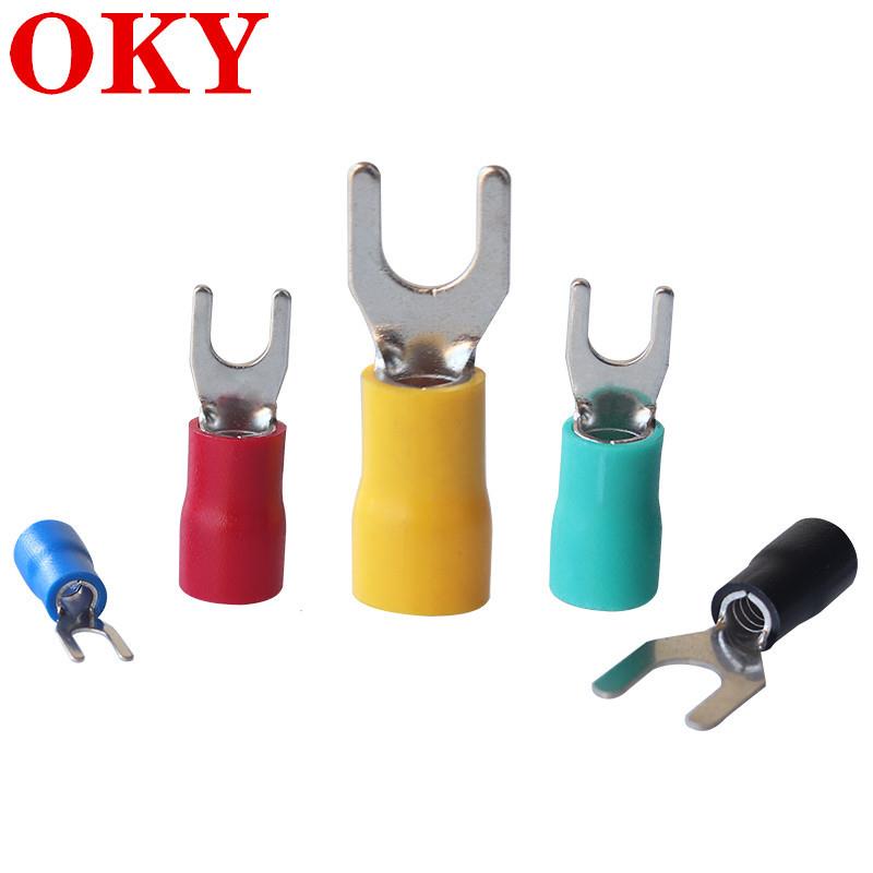 SV2-4叉形预绝缘端头 SV3.5-5紫铜二次冷压接线鼻Y型铜线耳端子