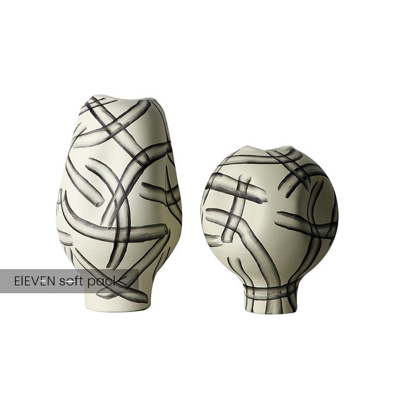 新中式手绘水墨条纹花瓶摆件样板间书房插花器酒店展示柜软装饰品