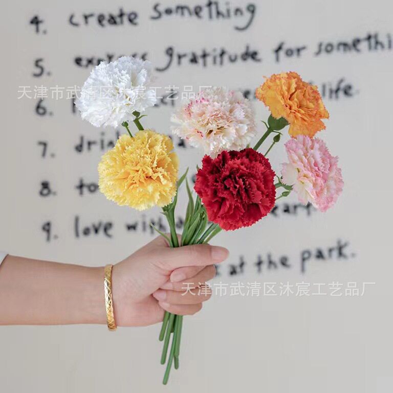 厂家粉色支康乃馨仿真花母亲节节日礼物绢花人造花摄影道具图片