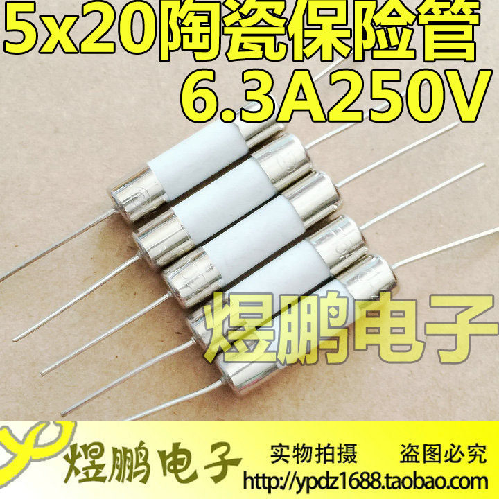 保险管 5*20 5x20mm 陶瓷保险管 6.3A 250V 带引脚