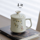 喜趣桂花猫马克杯带盖陶瓷水杯茶杯女士高颜值茶水分离办公杯送礼