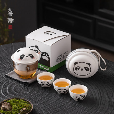 喜趣熊猫元素茶具旅行茶具