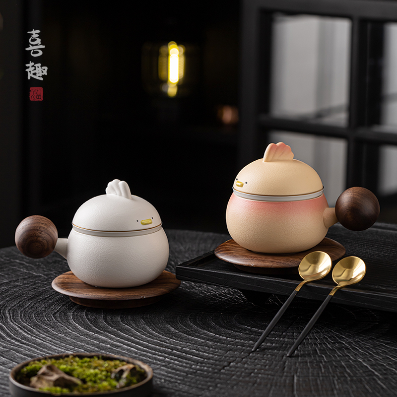 喜趣戴胜泡茶杯陶瓷茶水分离马克杯办公室水杯情侣创意咖啡杯定制