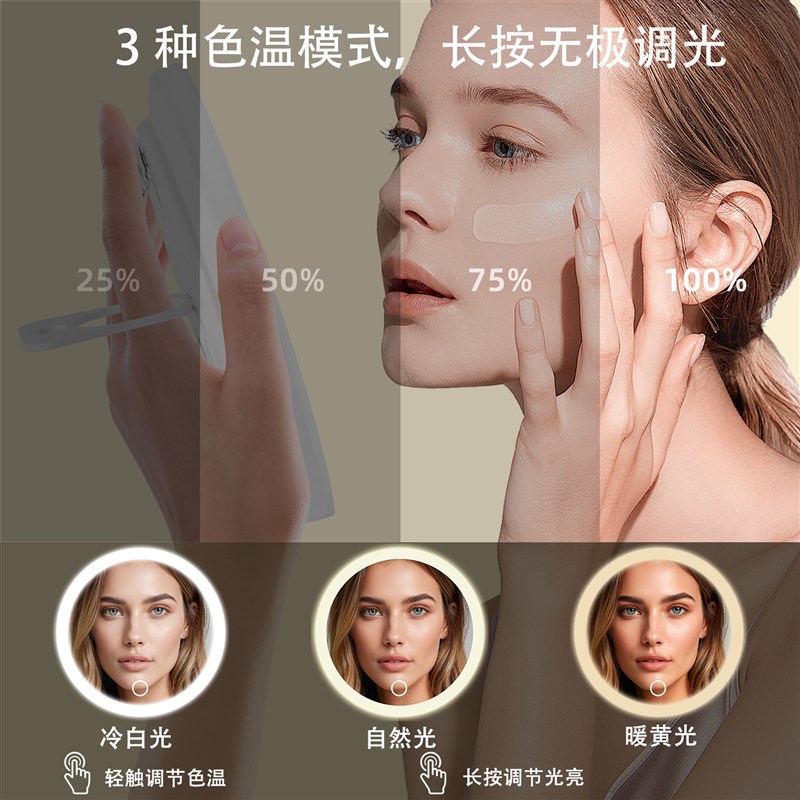 CHOICE手持小镜子化妆镜带led灯充电款20倍30倍放大化妆镜去黑头