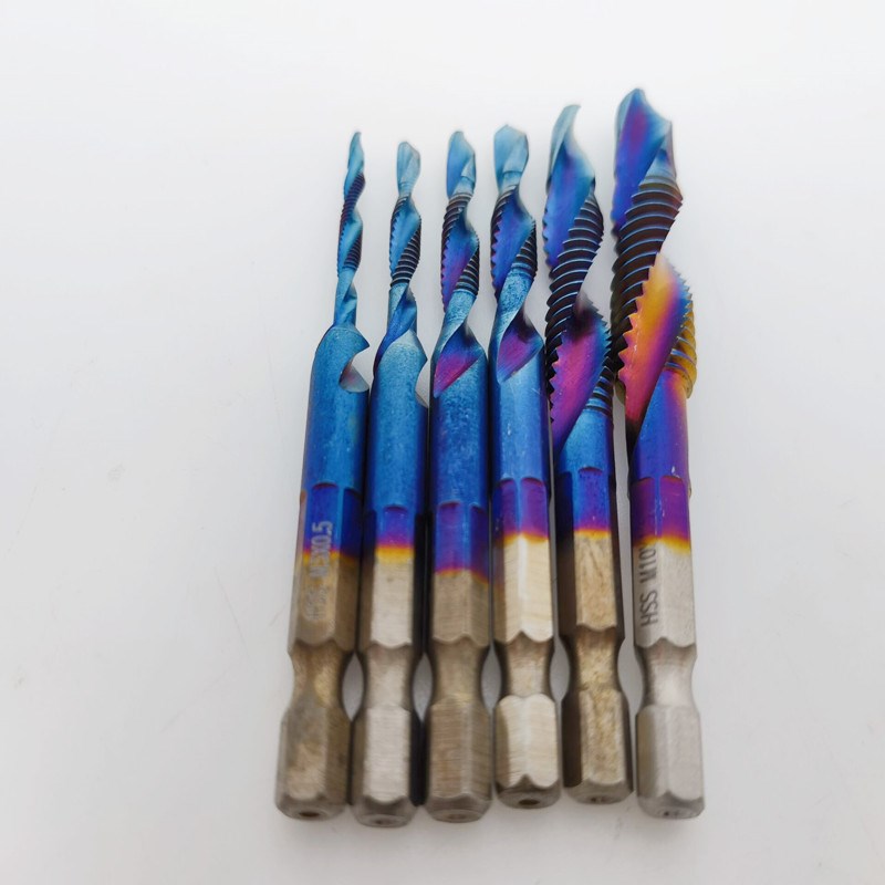 HSS钻攻一体丝锥丝攻 6角方头 紫色镀钛涂层6件套m3m4m5m6m8m10