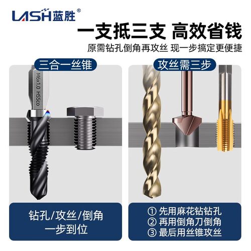M35钻攻一体倒角丝锥丝攻三合一复合不锈钢攻牙自带螺纹攻丝钻头