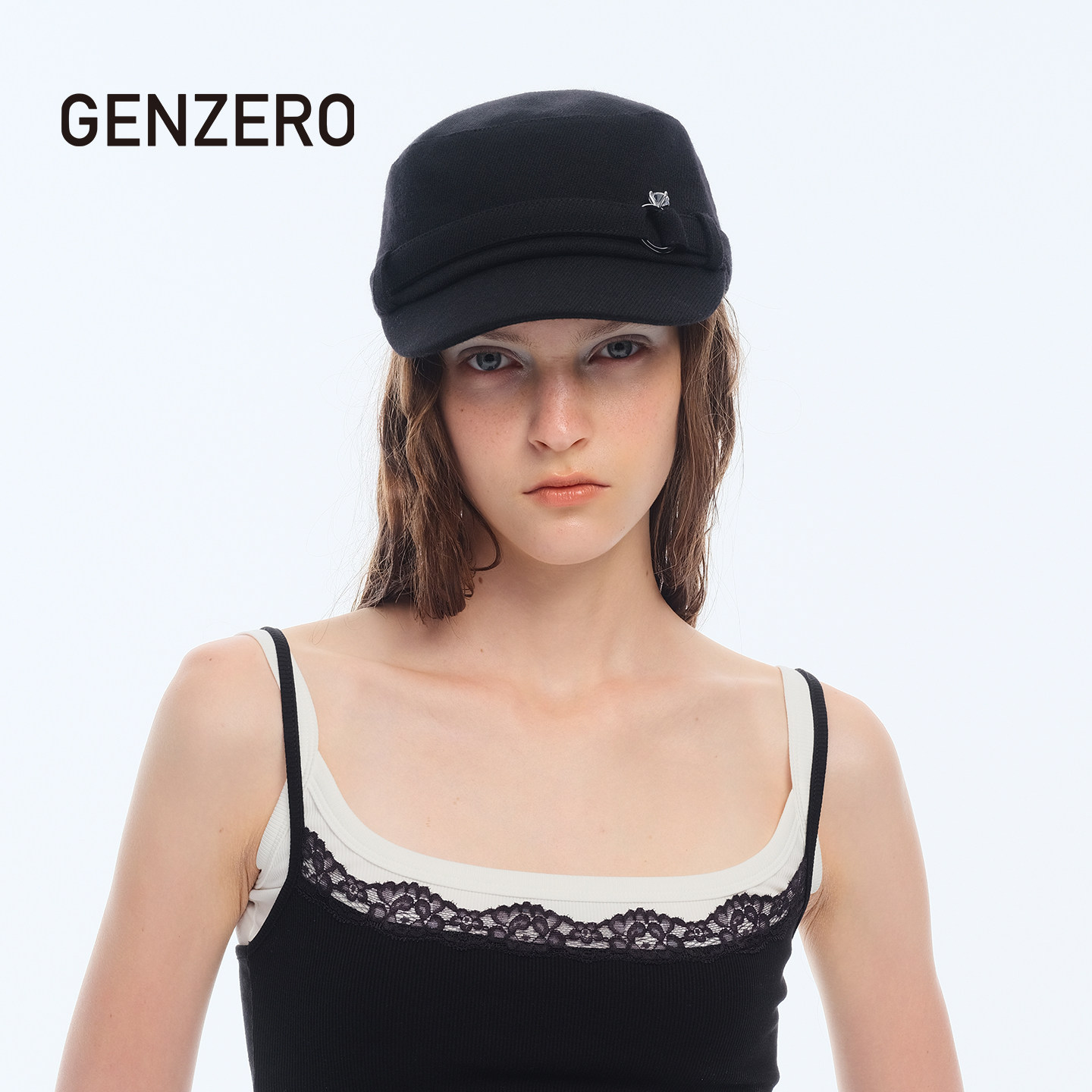 GENZERO粗花呢腰带钻戒平顶帽