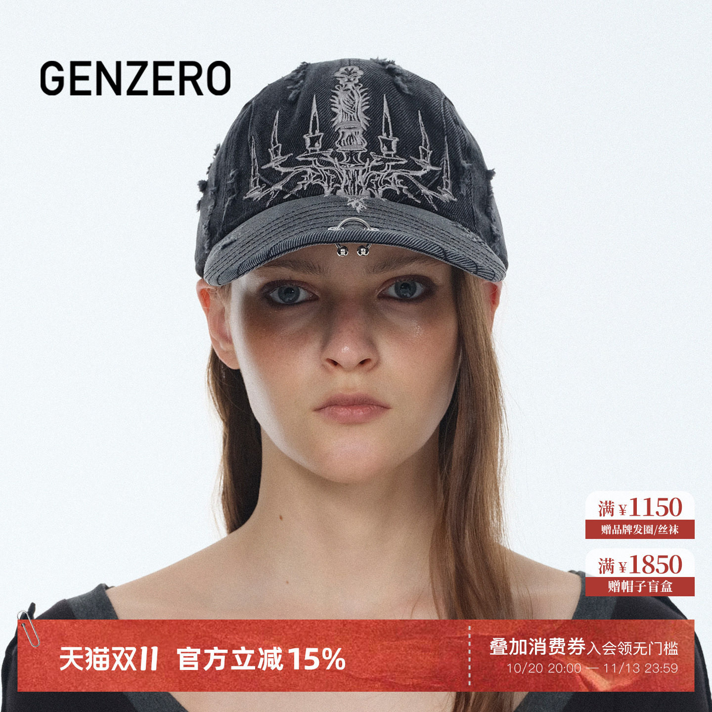GENZERO复古牛仔烛台刺绣棒球帽