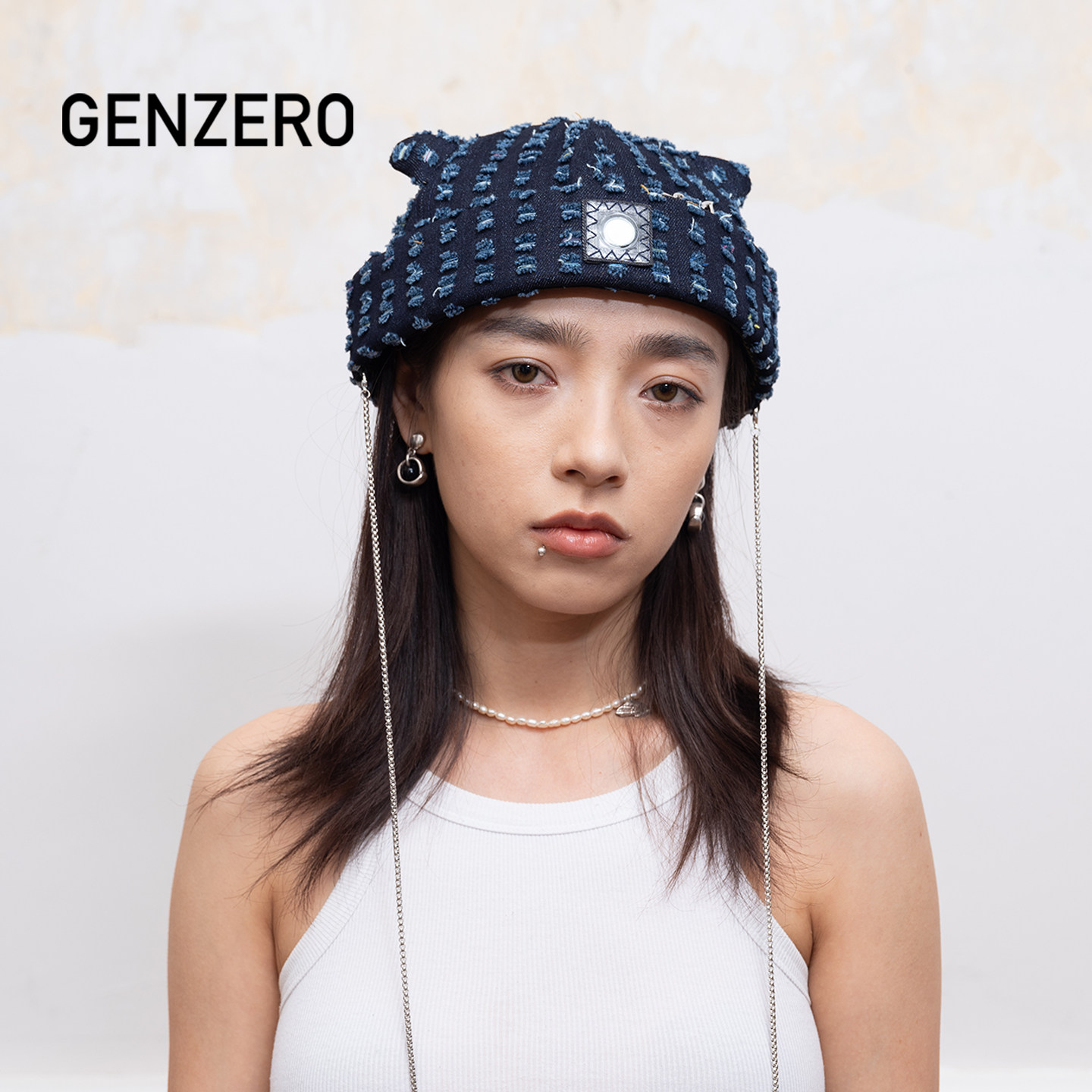 GENZERO蓝牛仔小熊耳朵帽瓜皮帽