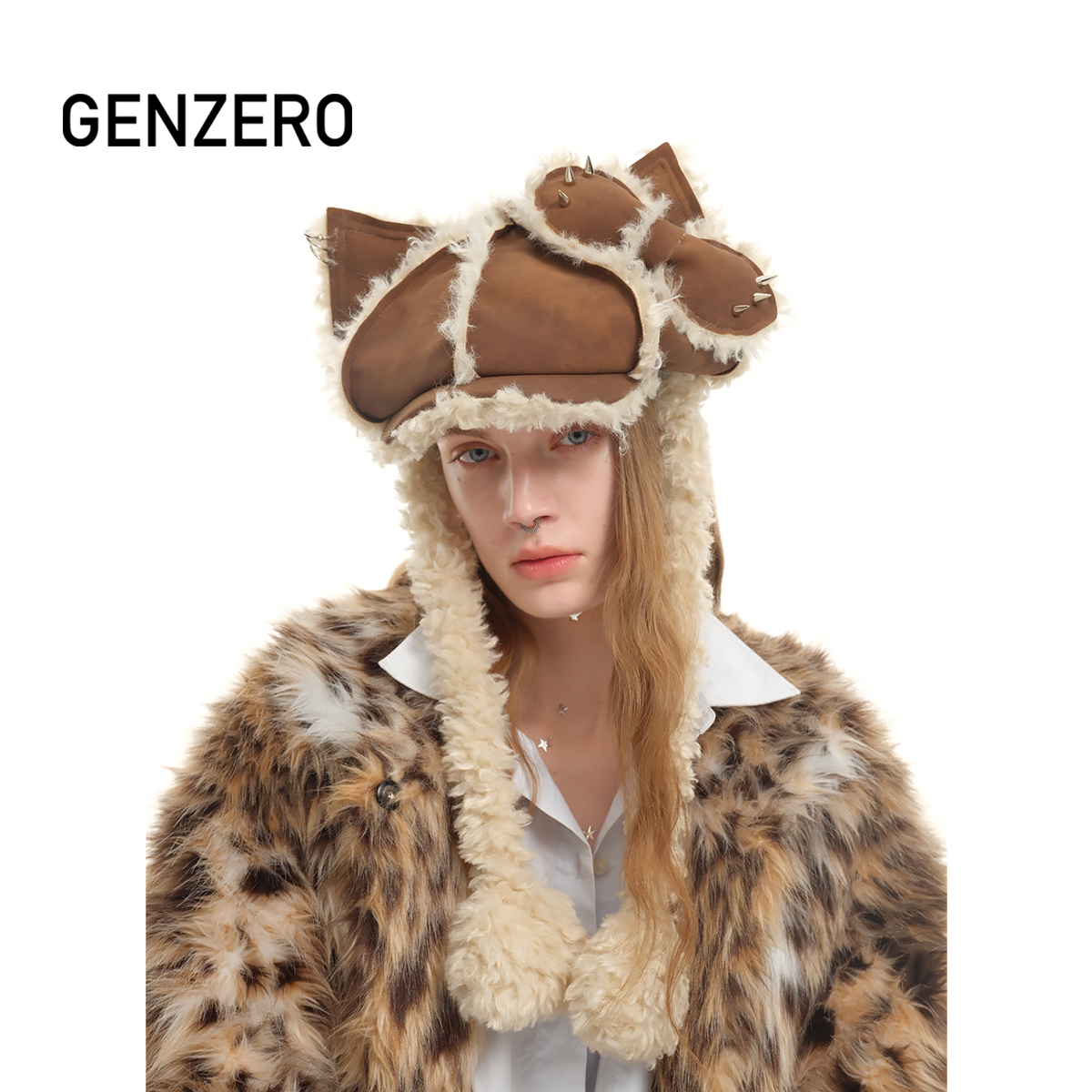 GENZERO加绒皮毛一体猫耳报童帽