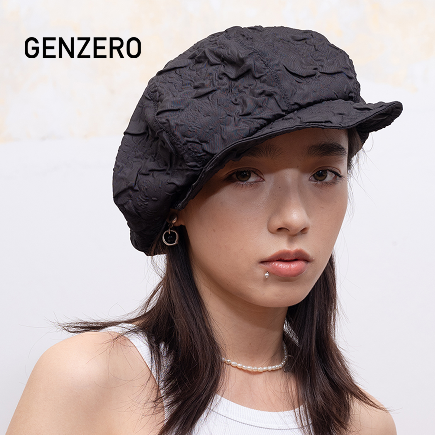 GENZERO黑色贝雷帽纹理画家帽