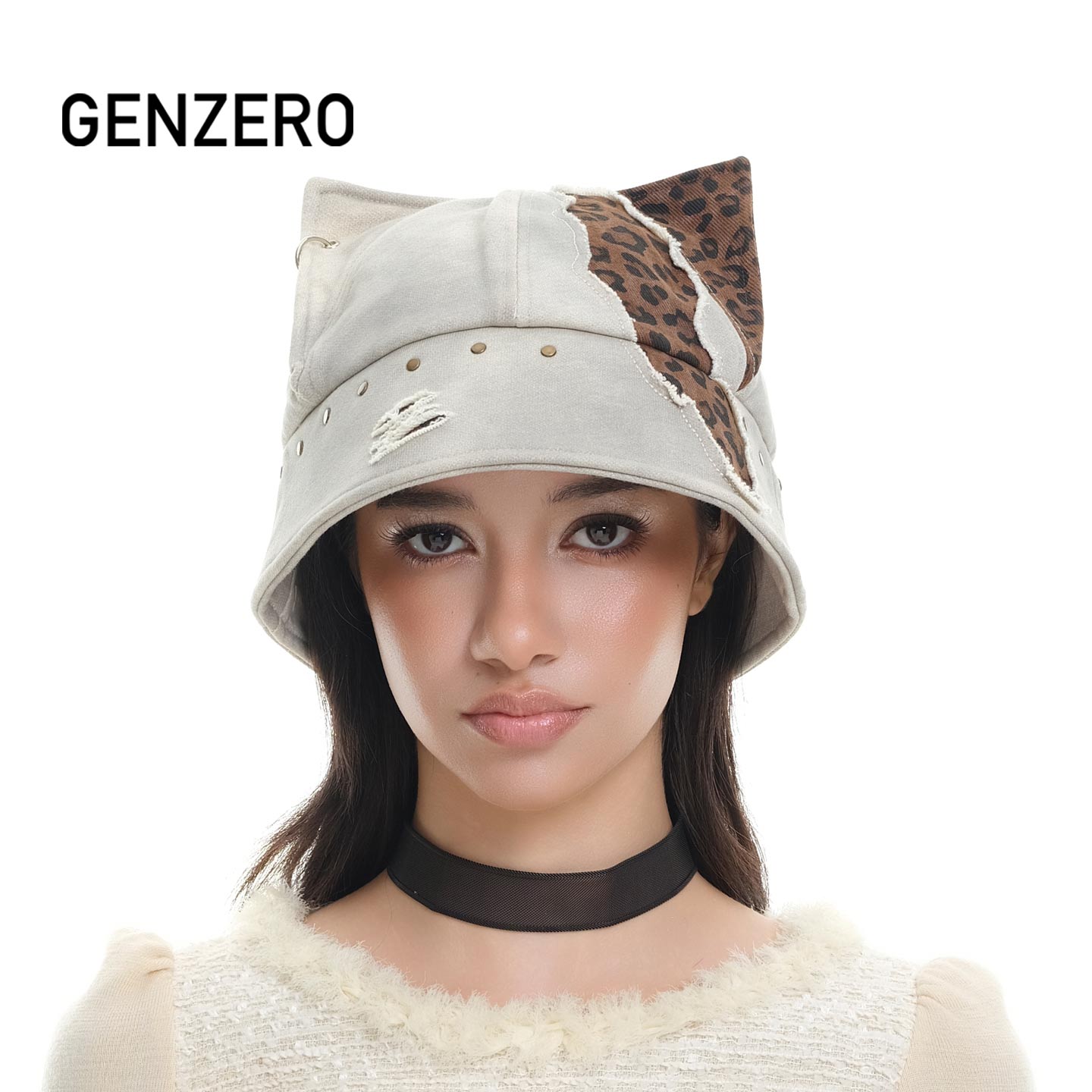 GENZERO三花豹纹kitty猫耳渔夫帽