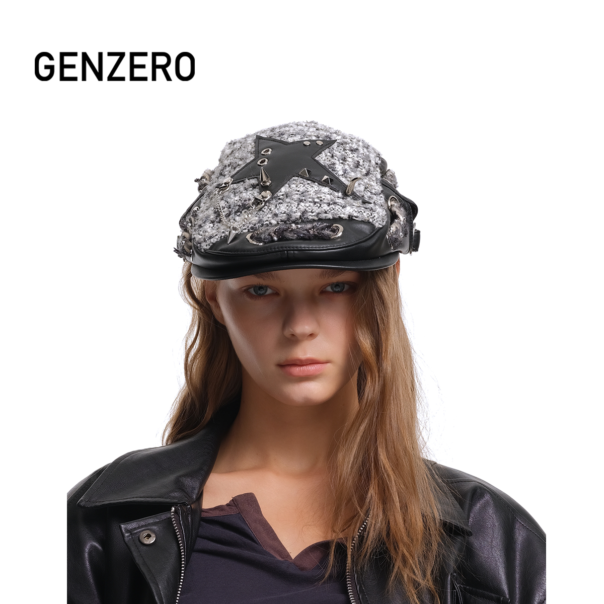 GENZERO复古粗花呢前进帽显脸小