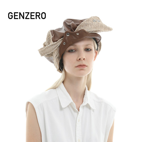 GENZERO拼接蕾丝领带云朵贝雷帽