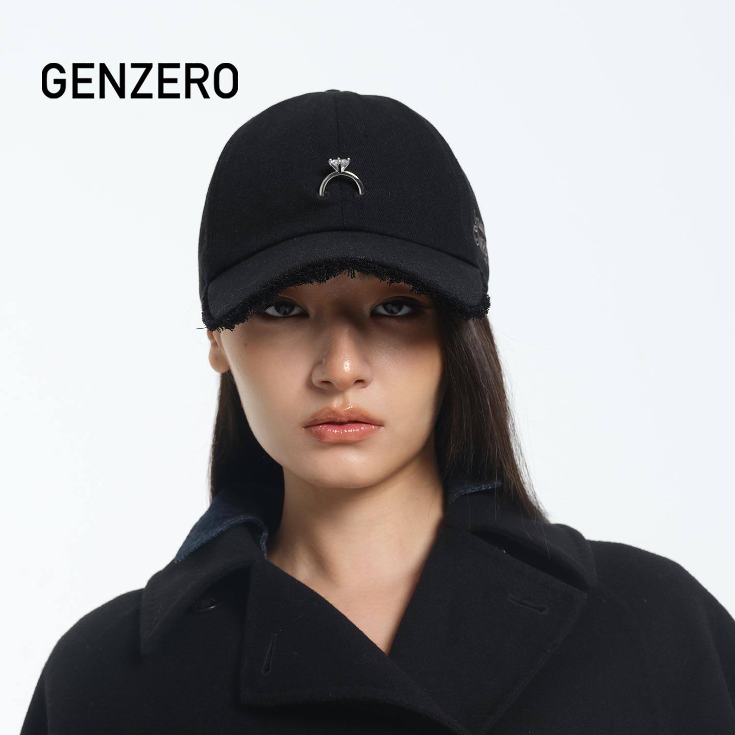 GENZERO「em」刺绣钻戒棒球帽气质弯檐鸭舌帽显脸小