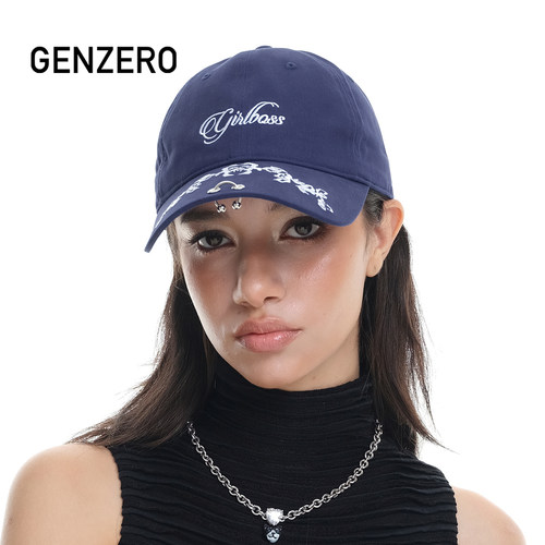 GENZERO斜纹棉蓝色刺绣棒球帽子
