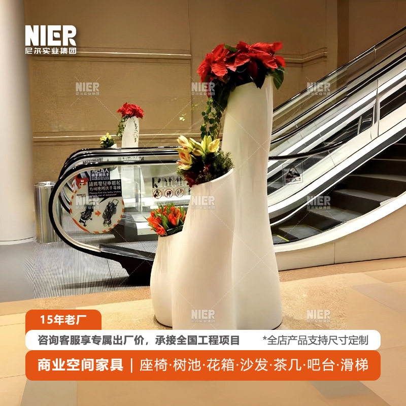 新款玻璃钢树干花盆商场酒店售楼处公寓民宿落地绿植花器摆件