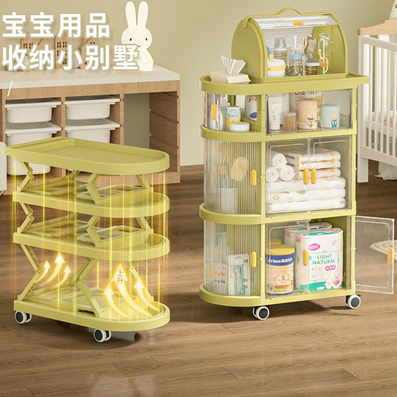 免安装折叠式婴儿置物架家用宝宝奶瓶尿布收纳架可移动落地小推车