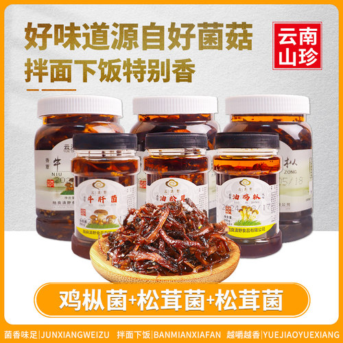 云南特产即食油鸡枞菌松茸牛肝菌子山珍香蕈香菇酱下饭菜小吃拌面
