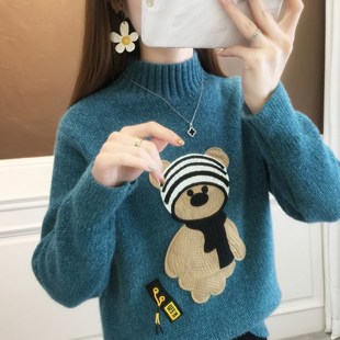 加厚保暖p毛衣女大童学生半高领学院风百搭针织甜美少女 2024冬季