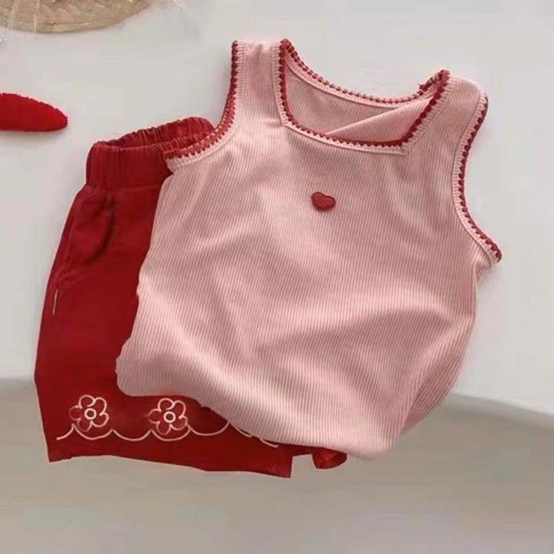 女童夏装2023新l款洋气休闲套装女宝宝吊带背心外穿中小童针织上