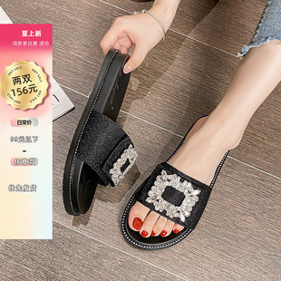 鞋 夏N季 女款 41一 子大码 凉拖厚q底拖鞋 水钻扣一字拖爆款 女外穿凉鞋