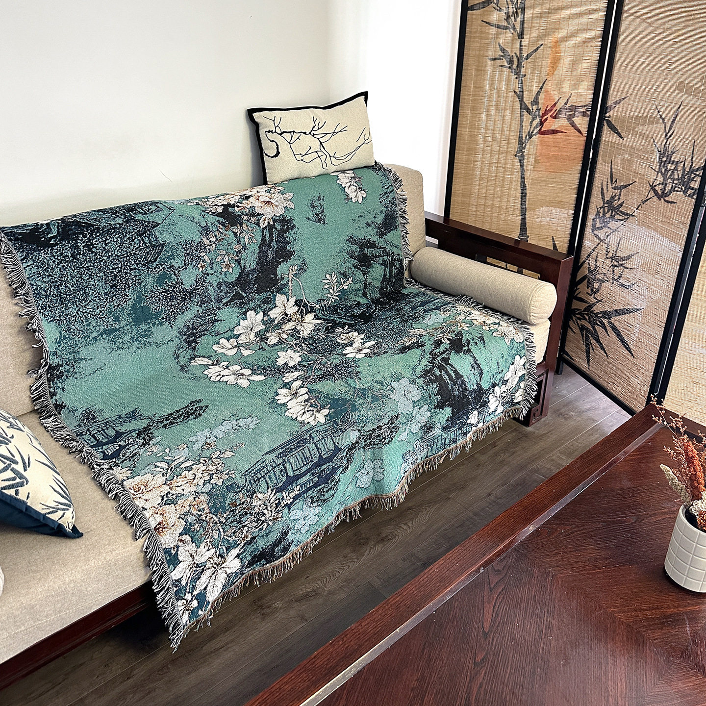 中式花卉装饰挂毯编织沙发毯单人盖毯床头墙面壁毯艺术桌布盖巾,居家布艺,桌旗,淘宝优惠券,粉丝福利购,淘宝优惠卷