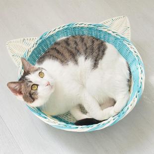 通用半封闭猫床可水洗夏季 网红藤编猫窝宠物窝四季 凉窝狗窝可