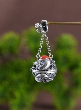 连年有余925银镂空香囊球吊坠