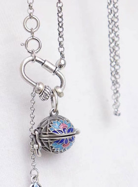 925银复古国风镂空烧蓝香囊吊坠