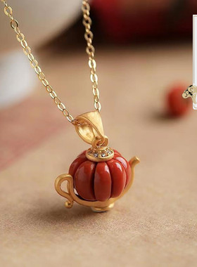 宫廷风复古925银小茶壶鎏金吊坠