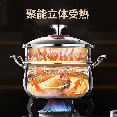 316不锈钢双层汤锅一体成型泡面锅耐高温家用无涂层蒸煮锅煲汤锅