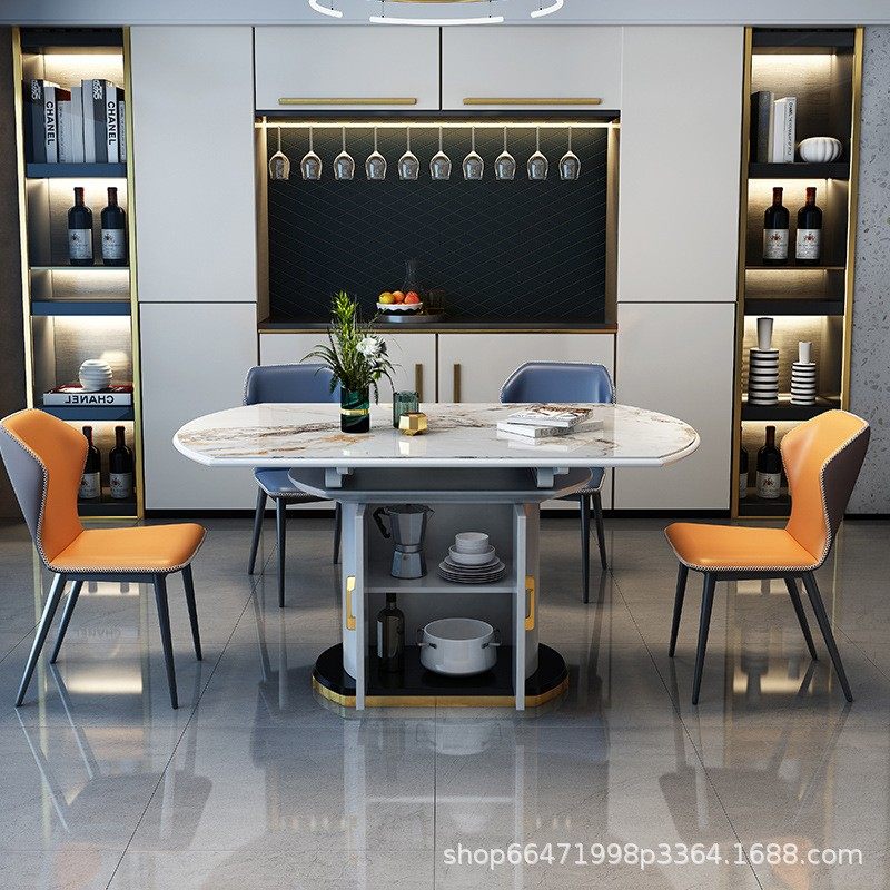 现代简约岩板餐桌椅家用可伸缩折叠意式轻奢实木框架饭桌带储物柜,住宅家具,岩板餐桌,淘宝优惠券,粉丝福利购,淘宝优惠卷