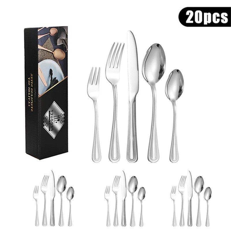 跨境亚马逊珠点刀叉勺不锈钢餐具20件套装 4人份西餐牛排刀叉勺子,餐饮具,西餐餐具套装,淘宝优惠券,粉丝福利购,淘宝优惠卷