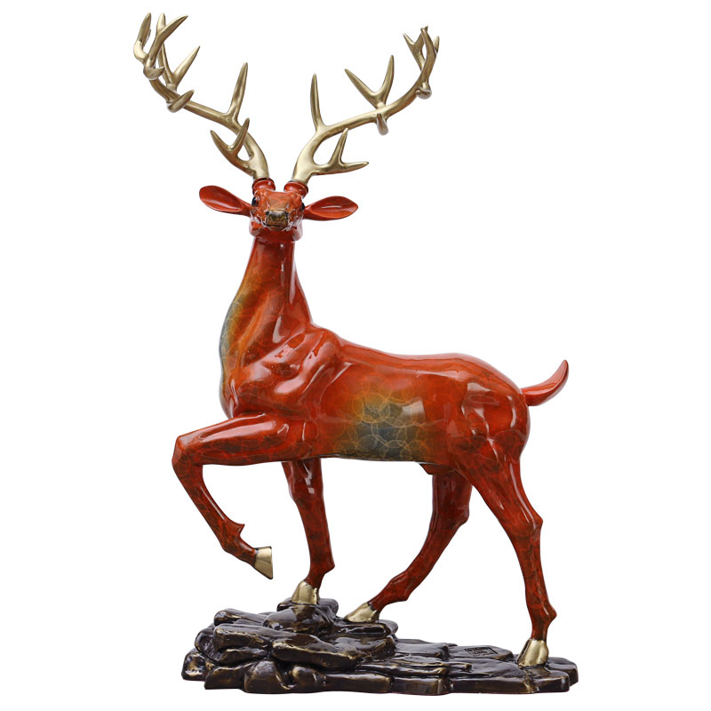 《福鹿临门》纯铜梅花鹿摆件一路高升有你工艺品鹿客厅办公室饰品
