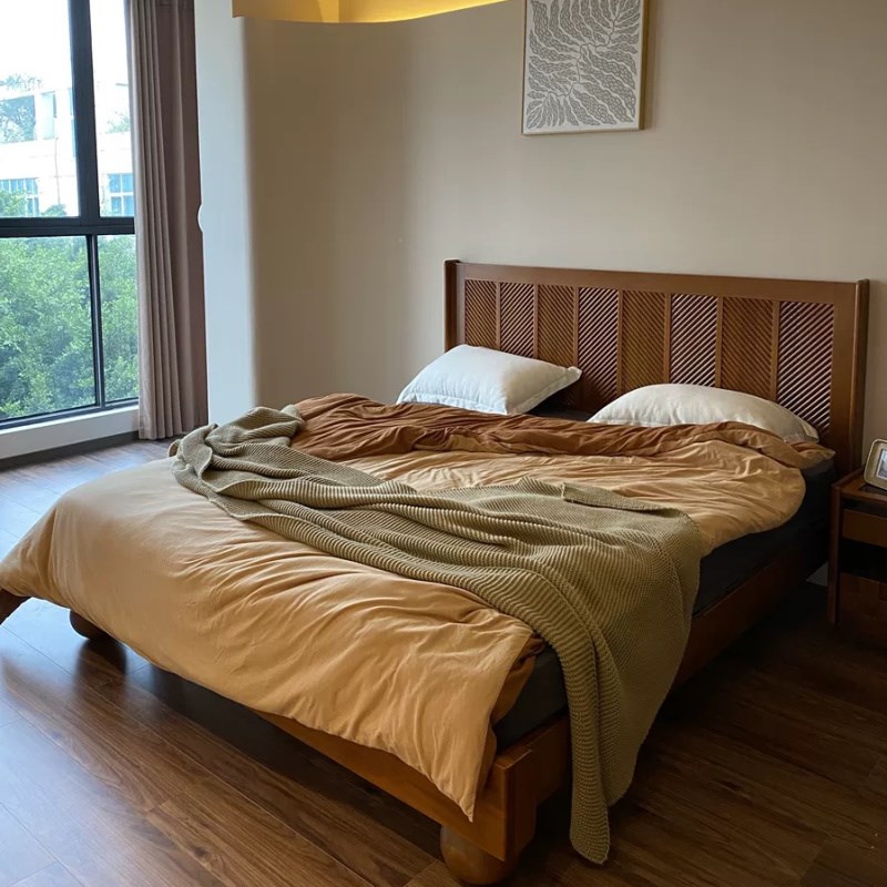 复古原木实木床1米8双人中古床主卧婚床床民宿现代简约黄杨木矮床