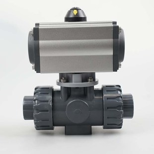 PVC气动三通球阀UPVC塑料PPH耐酸防腐全塑切换阀门PVDF换向阀DN50